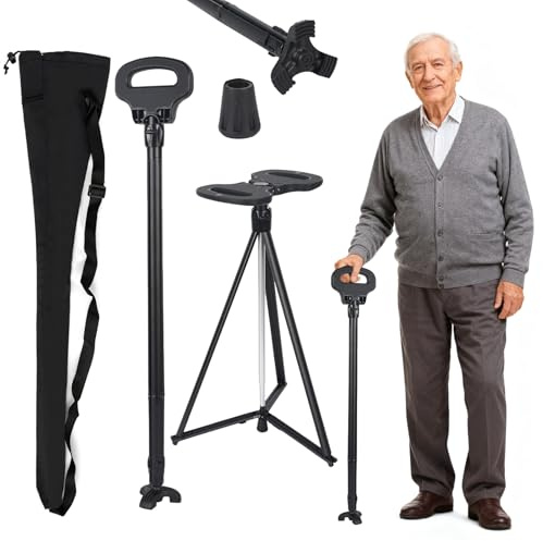 Bastón ajustable en altura con asiento, con capacidad de asiento con bolsa de transporte, 150 kg, taburete ligero retráctil para camping, senderismo, bastón de aluminio ajustable con asiento para