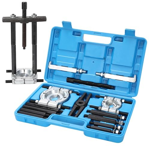 14-teiliges Kugellager-Abzieher-Set, Abzieher-Set, Trennmesser, Zahnrad- und Lagerabzieher, mechanischer Abzieher mit Doppelscheibe, mit Außengehäuse (blau)
