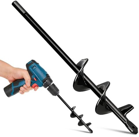 Udbrud Trivella da giardino per trapano, 4 x 22 cm, trivella per avvitatore a batteria, strumento di scavo per piantare e forare carichi pesanti, fioriere a lumache per alberi, arbusti