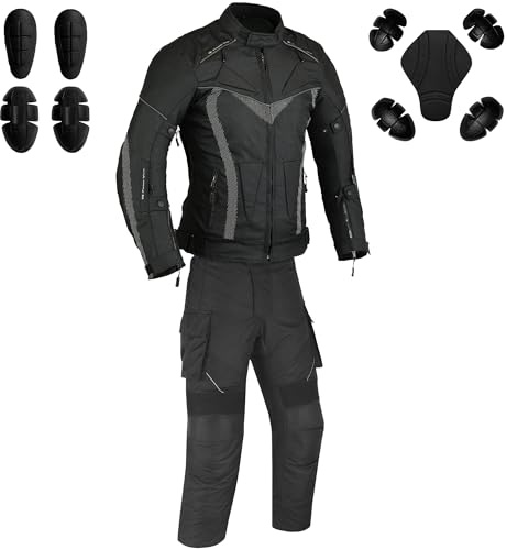 Hive Moto Mens Motorbike Suit Waterproof Cordura Jacket with Trouser Motorcycle, Biker Protection CE Approved (Black, Large)