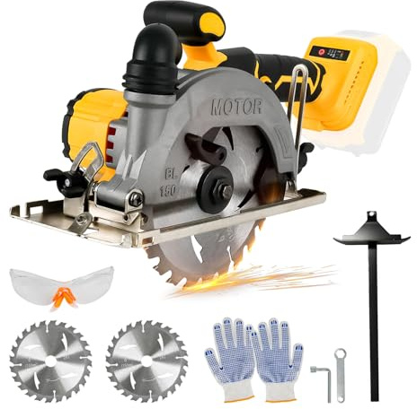 Trådlös cirkelsåg för Dewalt 18V 20V, 6200RPM borstlös cirkelsåg med 2 150 mm blad, skärdjup och vinkel 50 mm (90°) -33 mm (45°) för trä mjuk metallplast (inget batteri) (för Dewalt, 150 mm)
