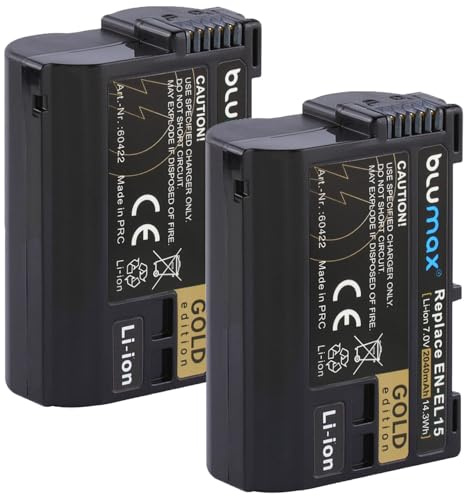 2X Blumax Akku kompatibel mit Nikon EN-EL15 |- 2040mAh -| EN-EL15c EN-EL15b EN-EL15a für /- Z8 Z7 II Z6 II Z5 Zf -/ D500 D800 D850 D7200 D7500-1 V1