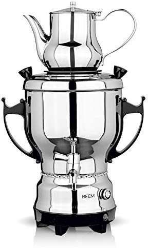 BEEM Tea-Classic Samovar - 3L | Acier Inoxydable | Grande théière Aussi pour la Restauration | avec Robinet de vidange en Acier Inoxydable | Régulateur de température réglable | avec théière de 1 L