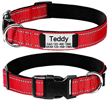 Oncpcare Personalisiertes Hundehalsband mit Namensschild, geräuschlos, individuelle Gravur, Haustier-ID-Tags, reflektierende Halsbänder, Training für kleine, mittelgroße und große Hunde