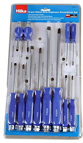Lot de 12 tournevis cruciformes Pozidriv PZ2 x 100 mm, PZ2 x 38 mm, PZ3 x 150 mm, PZ4 x 200 mm, PZ1 x 75 mm, PZ0 x 75 mm, Fente 6 x 100 mm, 6 x 38 mm, 8 x 150 mm, 9,5 mm x 200 mm. 5 mm x