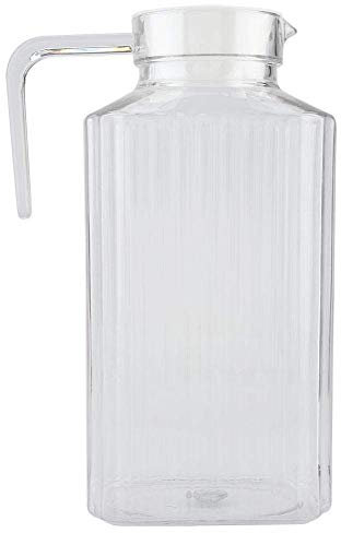 Agatige Pichet à Boissons en Acrylique, Réfrigérateur Pichet Plastique Carafe Eau avec Couvercle en Plastique Blanc pour Eau, Thé Glacé/Vin/Café/Jus Carafe de Boisson(1800 ML)