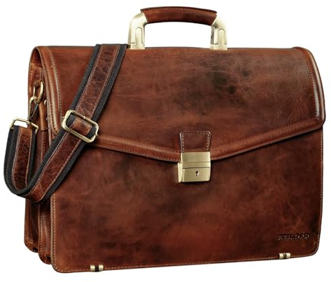STILORD Lazarus Aktentasche Leder Groß Herren Damen Businesstasche 15,6 Zoll Laptoptasche Umhängetasche XL Schloss für Trolley aufsteckbar Echtleder Farbe:Prestige - braun