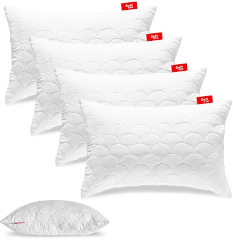 Softimi Kopfkissen Schlaffkissen Bettkissen Gestepptes Premium Kissen 4er Set 50x75 cm Antiallergisch - Anti-Milbe - Geruchlos sofort verwendbar - Mit Härteeinstellung (4er Set 50x75 cm)