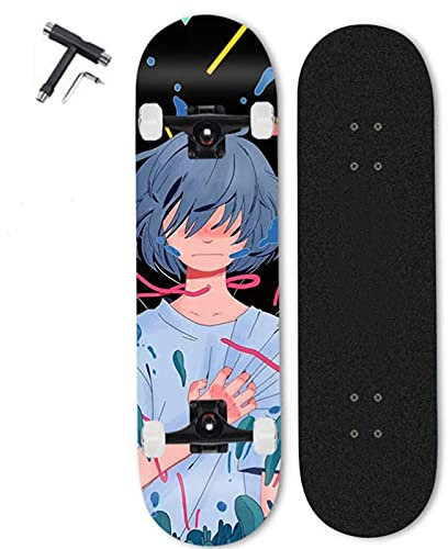 VOMI Cartoon Anime Skateboard für Kinder, 31 x 7 Zoll Komplettboard mit ABEC-7 Kugellager, 7 Schicht Kanadischer Ahorn Doppelt Kick Trick Board für Mädchen Jungen Anfänger Teenager Longboards,C