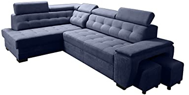 Robin Inspire Grand Ecksofa mit Schlaffunktion Marineblau Links | L-Form Sofa mit Bettkasten, Relaxfunktion, 2 Hockern und Kopfstützen. Schlafsofa Wohnzimmer.