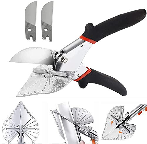 Ousinby Miter Shear, Multi Angle Trim Cutter 45 to 135 Degree Adjustable Angle Scissors with 2 Spare Blades for Softwood, Plastic, PVC