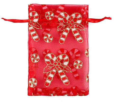 10 Stück Weihnachts Säckchen Organza Beutel,10x15cm Saeckchen Organzasäckchen für Schmuck Süßigkeiten Baby Shower Party Verpackung Hochzeit Bonbonsbeutel,Schmuckbeutel Geschenk Beutel,Weihnachtsstock