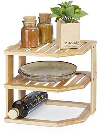 Relaxdays Eckregal Küche, Bambus, HBT 24 x 27 x 25,5 cm, für Arbeitsplatte & Küchenschrank, Regaleinsatz stehend, Natur