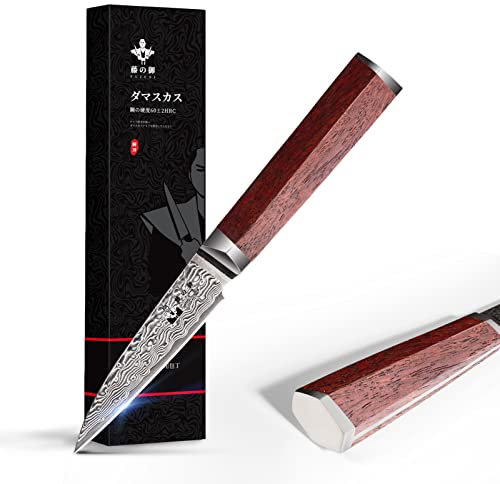 FUJUNI Spelucchino Professionale Damasco Coltelli per Sbucciare 9CM - 67 Strati VG10 Acciaio al Carbonio Alto- Coltello da Cucina Piccolo Spelucchino in Legno Naturale e Confezione Regalo