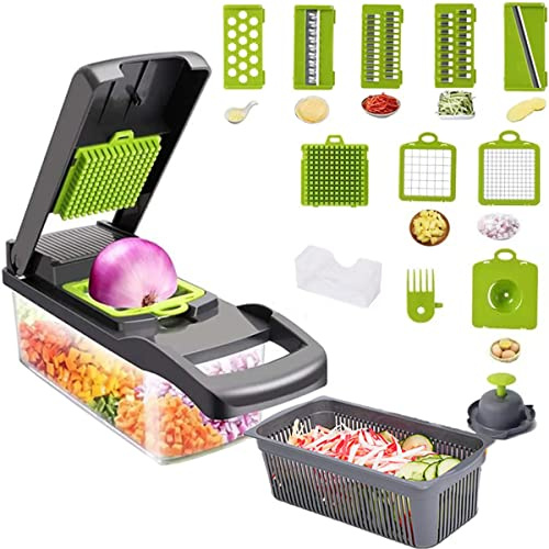 AUELEK Vegetable Chopper, AUELEK 12 in 1 Onion Mincer Chopper Dicer Mandoline Slicer, Fruit Food Vegetable Spiralizer Onion Cutter,Veggie Slicer Manual for Garlic, Cabbage, Carrot, Potato