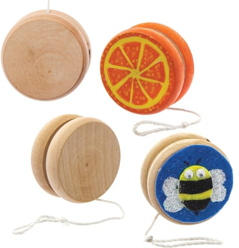 Baker Ross FC849 Holz YoYos - 4er-Pack, klassische Holz Jo-Jos zum Bemalen und Spielen, ideal für Partybag Füller