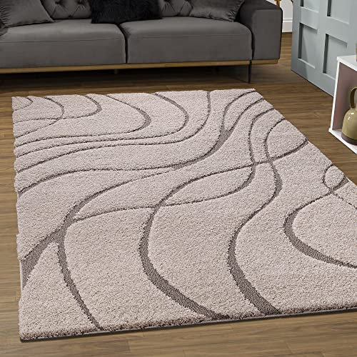 SANAT Wohnzimmer Teppich - Luxus Shaggy Nicht-schuppend Teppich, Wohnzimmer Schlafzimmer Esszimmer Eingangsbereich Teppiche, Creme 160 x 220 cm