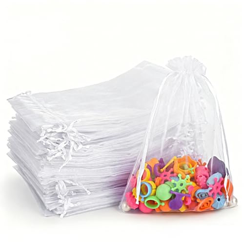 MAOOY 100 Stück Organzasäckchen,15 x 20 cm Weiß Organza Säckchen Zum Befüllen Klein Organzabeutel Schmuckbeutel Beutel für Gastgeschenke Hochzeit Weihnachten Geschenkbeutel Traubenschutzbeutel