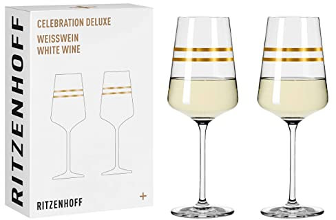 Ritzenhoff 6141002 Copa de vino blanco 400 ml - Serie Celebration Deluxe Set No. 2, 2 piezas con oro auténtico - Made in Germany