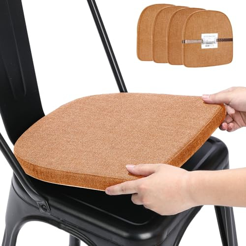 BUYUE Leinen 30x30 Kissen für Metallstuhl Satz von 4, Anti-Rutsch Sitzpolster für Esszimmer Küche Cafe stapelbar Stühle (U-Form, orange, 4 Stück)