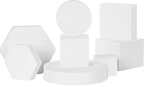 Goshoot Photography Props Cube Foam Geometry 8Pcs Product Photography | Posing Props Solid Blocks Geometric Shapes, for Jewelry Cosmetics Shooting Accessories Modeling Decoration, White