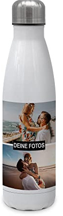 PhotoFancy® - Personalisierte Trinkflasche 'Collage' - Thermo-Trinkflasche mit eigenem Foto selbst gestalten - Thermosflasche aus Edelstahl - 500 ml - Layout Collage 2 Bilder