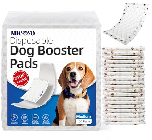 MICOOYO Disposable Dog Diaper Liners, Dog Booster Pads for Male Female Dogs, Period Doggy Inserts Pads for Nappies Diapers Pants(M-25)