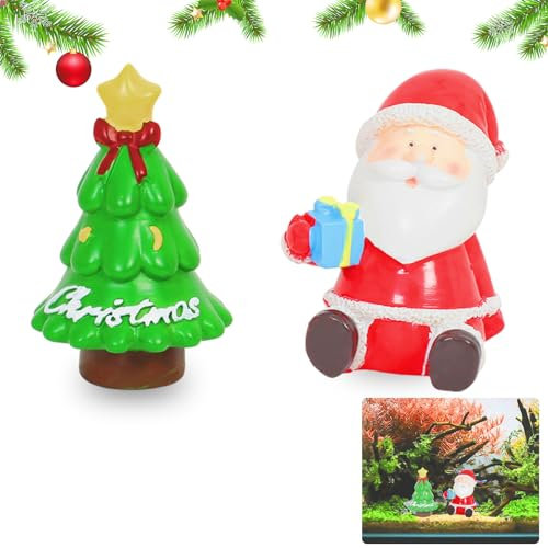 Mini Weihnachtsbaum Weihnachtsmann Schneemann Aquarium Deko 2 Stück,Harz DIY Weihnachtsmann Figuren Ornaments,Weihnachten Aquarium Zubehoer,Aquarium Fischtank Miniatur Statue Weihnachtsdekoration