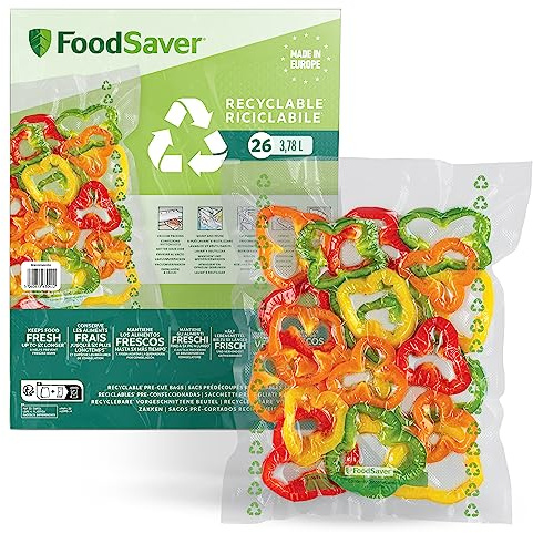 FoodSaver Vakuumierbeutel | recycel- und wiederverwendbare Lebensmittelbeutel | halten Lebensmittel bis zu 5x länger frisch | BPA-frei | 26 Beutel für Gefrierschrank und zum Garen (28cm x 35cm; 3,78l)