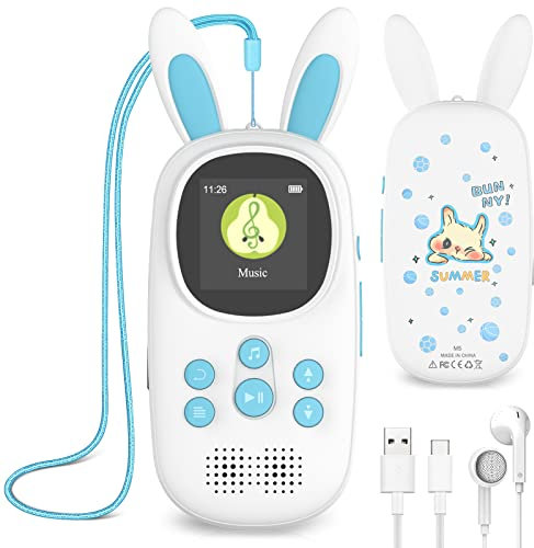 Lecteur MP3 avec Bluetooth, Mini Lecteur de Musique 32G pour Enfants, Lecteur MP3 avec Radio FM,enregistrements, Alarme, chronomètre, supporte jusqu'à 128 Go, écouteurs Inclus.