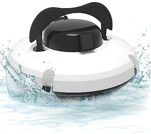 Robot Limpiafondos de Piscinas, Limpiafondos Automatico sin Cable, Aspirador Automatico para Piscinas Elevadas y Enterradas, 100 Mins de Autonomia,White