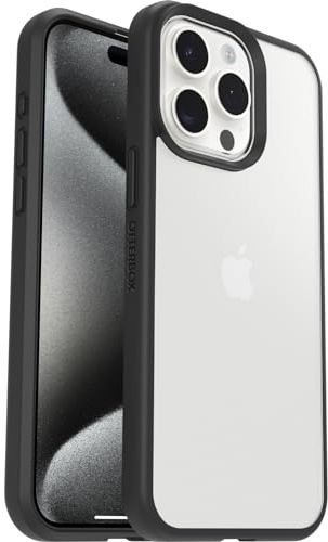 OtterBox React Series Hülle für iPhone 15 Pro Max, stoßfest, sturzsicher, ultraschlank, schützende Hülle, Getestet nach Militärstandard, Transparent/Schwarz