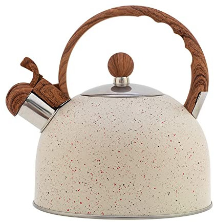 Uposao Bouilloire Sifflante Induction 2.5L INOX Théières avec Sifflet D'Avertissement Théière Design Vintage avec Poignée Bois pour Cuisinière, Bouilloire Gaz, sans BPA, pour Thé, Café