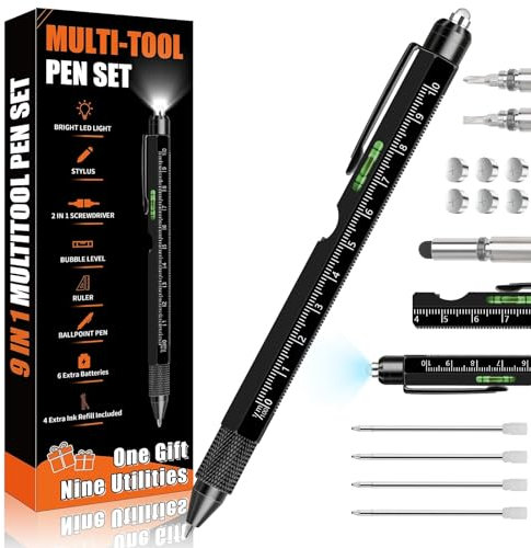 Stylo cadeau pour homme, stylo multifonction 9 en 1, outils gadgets cool pour homme, cadeaux d'anniversaire pour hommes qui ont tout, cadeaux uniques pour homme, mari, grand-père, ingénieur, bricoleur