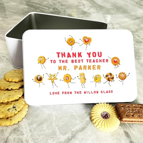 Set Of Dancing Cookies Best Teacher Rectangle Personalised Biscuit Tin Personalised Gift | Custom Gift | Personalized Tin | Personalised Tins | Gift For Her | Gift For Him