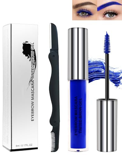 Gel Para Peinar Las Cejas y pestañas, Gel Fijador De Cejas Con Cepillo Cejas, Máscara de Pestañas Waterproof Larga Duración Rizado, Rimel Pestañas Volumen y Largura, Gel Para Cejas Con Color, Azul