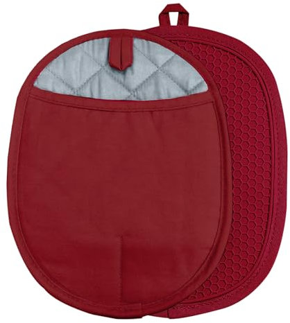 Silicone Pot Holders with Pockets Set of 2, Anti-Slip Ribbed Potholders for Kitchens, Heat & Water Resistant Hot Pads and Oven Mitts for Cooking Baking 9.8 x 7.5 Inch (Red)