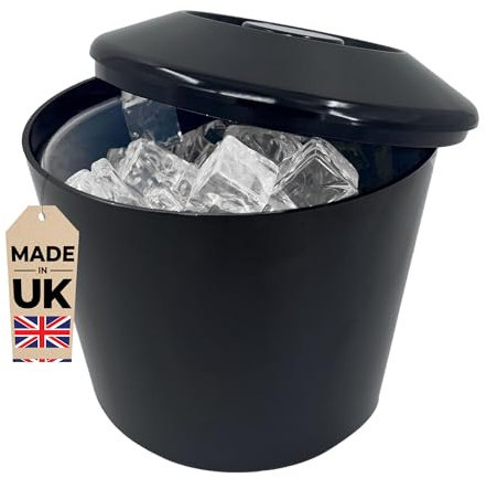 Chabrias Ltd 4 Litre Black Round Plastic Ice Bucket With Lid, BPA Free, Double Walled Insulation, Ice Buckets, Ice Buckets For Parties, UK Made, Perfect for Home Bars, Bar Accessories
