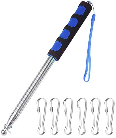 Set asta portabandiera telescopica da 2,5 m, asta portabandiera telescopica portatile con ganci a clip per asta portabandiera da 6 pezzi per guide turistiche, insegnanti, campeggio