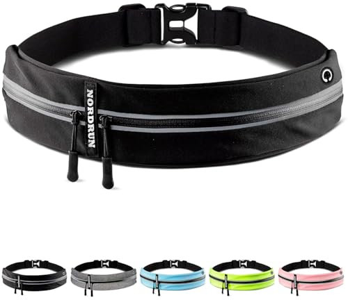 Nordrun® Laufgürtel für alle Handys | Verstellbarer und Wasserdichter Handytasche Joggen | Laufgürtel Handy | Running Belt | Handyhalterung Joggen | Laufen Zubehör | Lauftasche (Schwarz)