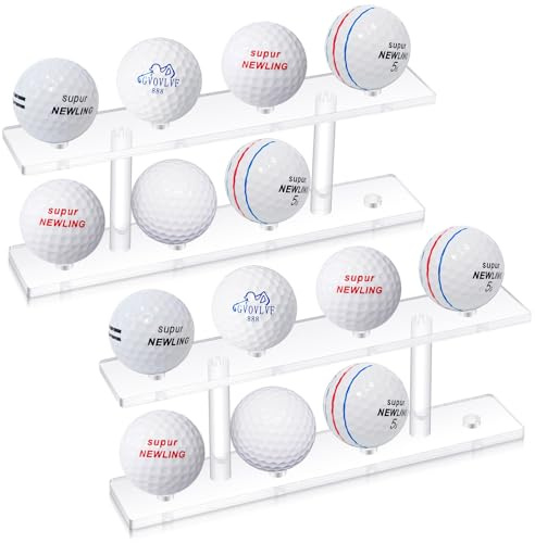 Silipull 2 x Golfball-Präsentationsständer für 8 Bälle, transparentes Acryl, Golfkoffer, Halter, kleines Tischtennis-Display, Ständer, Regal, doppellagig