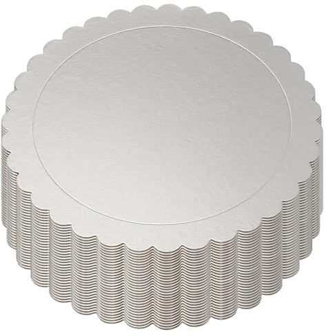 PINGEUI Confezione da 30 vassoi rotondi per torte da 30 cm, 2 mm di spessore, in cartone argentato, base smerlata per torte, per feste e matrimoni