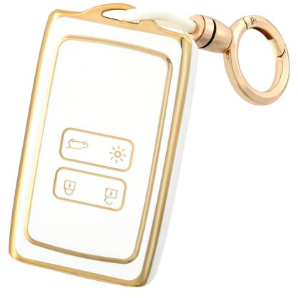 OFF WE GO Autoschlüssel Hülle für Renault TPU Schlüsselhülle Cover mit Schlüsselanhänger Auto Schlüssel für Clio Espace Talisman Megane Kadjar Captur Arkana Sandero Schlüsselbox Damen Männer,Weiß Gold
