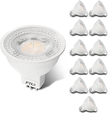 FTL 12-Pack MR16 LED Bulb 3000K Warm White GU5.3 12V 5W 50W Halogen Equivalent Bipin Base 40 Degree Non-Dimmable Spot Light for Track Lighting, Outdoor Landscape Lighting