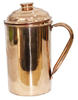 BRACOP® Wasserkaraffe aus reinem Kupfer, Kupferkrug – Wasserkrug aus reinem Kupfer mit Deckel, Wasserkaraffe, Trinkwasserflasche mit Karaffe für Sport und Fitnessstudio für Wassertrinkgeschirr