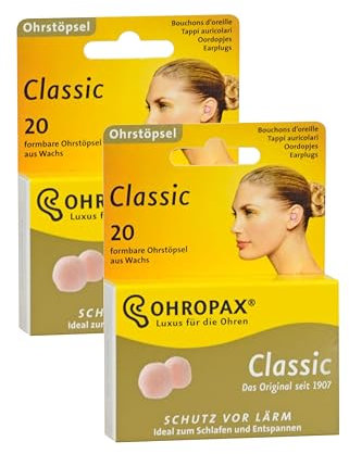 OHROPAX Tappi per orecchie in cera, classici, 40 pezzi (2 x 20 pezzi, confezione da 2)