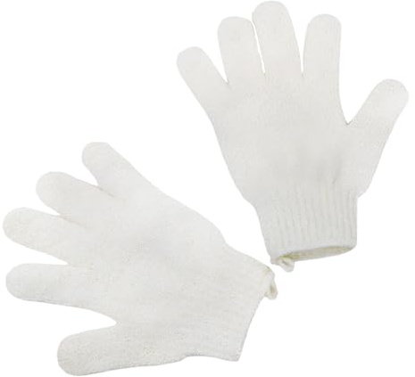Peeling-Handschuhe, Bambus-Duschhandschuhe, Bade- und Körperpeeling-Handschuhe, entfernt eingewachsene Haare und abgestorbene Haut, für Dusche, Spa, Massage und abgestorbene Hautzellen, Luffa, Weiß, 2