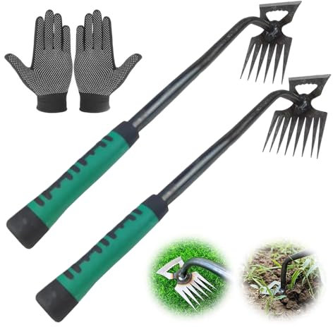 Anyingkai 2 Pezzi Sarchiatore Manuale con Manico,Earchiatore per Erbacce Professionale,Attrezzi per Diserbo,Estirpatore Erbacce orto,Diserbatrice Manuale,Estirpatore Erbacce Manuale (2 Grandi)