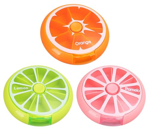 3-teilige Pillendose, Mini-Pillendose, Pillenspender, tragbare Pillendose, runde Pillendose, Pillendose mit mehreren Fächern, süße Pillendose, Pillendose aus Kunststoff (orange, rosa, grün)