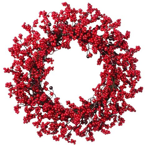 Weihnachts-Türkranz, 39,9 cm, Vordertür, rote Beerenkränze, künstliche Zweig-Girlande, zum Aufhängen, Raumwand-Ornamente, Dekoration für Zuhause, Bauernhaus, Schlafzimmer, Wand, (Red, One Size)